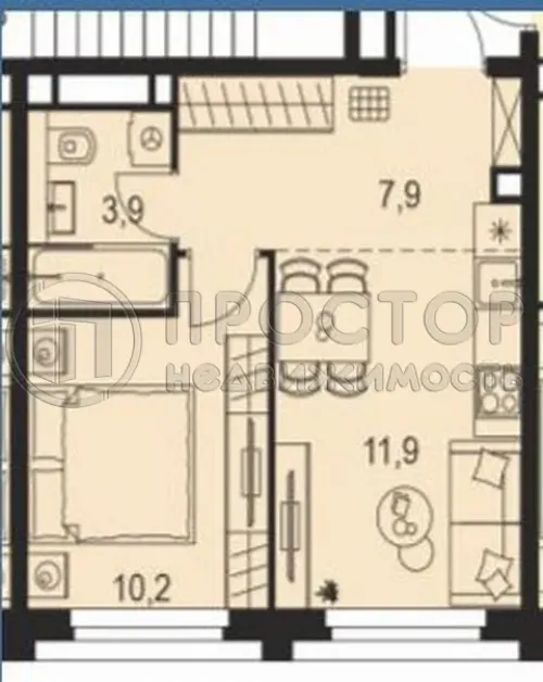 1-комнатная квартира, 33.9 м² - фото 13