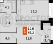 2-комнатная квартира, 45.2 м² - фото 13