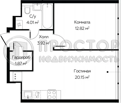 1-комнатная квартира, 42.77 м² - фото 10