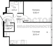 1-комнатная квартира, 42.77 м² - фото 19