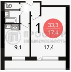 1-комнатная квартира, 33 м² - фото 21
