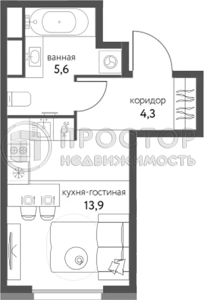 Студия, 23.8 м² - фото 11