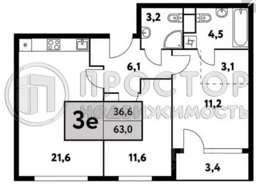 3-комнатная квартира, 63 м² - фото 13