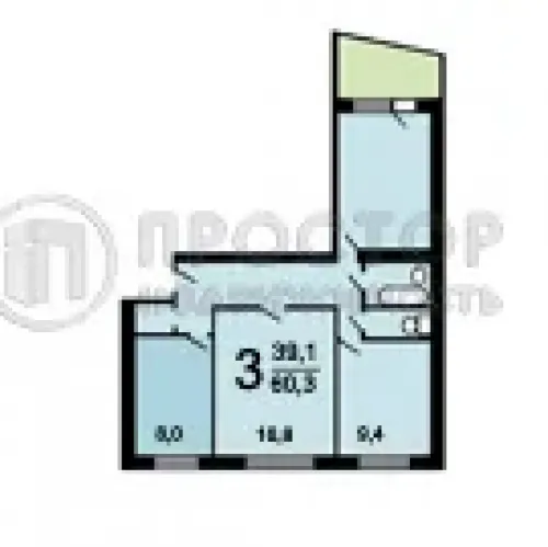 3-комнатная квартира, 60.3 м² - фото 26