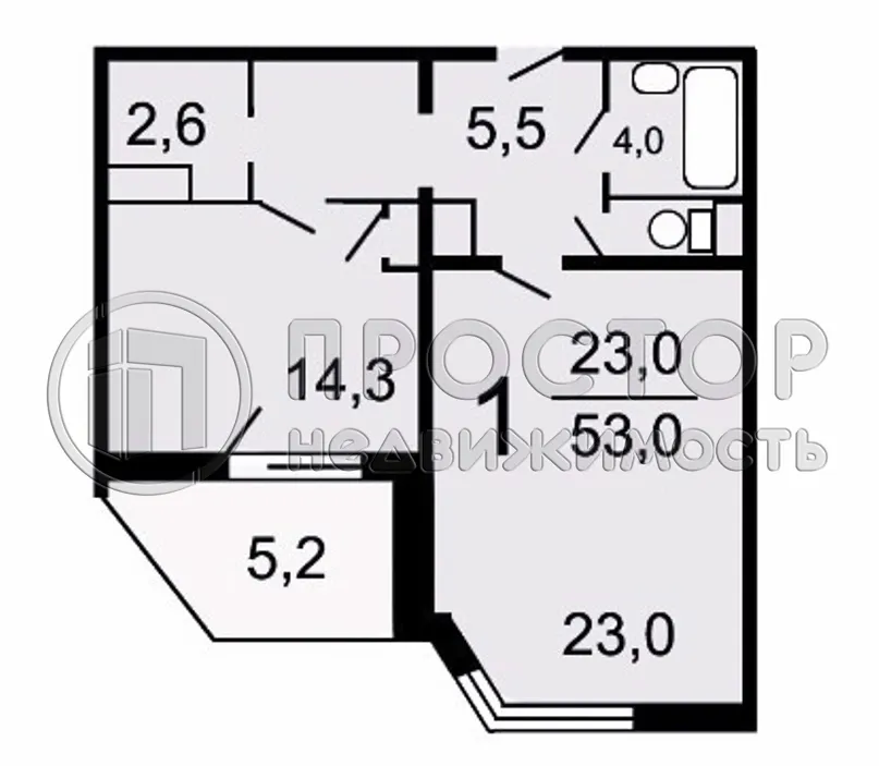 1-комнатная квартира, 52.6 м² - фото 28