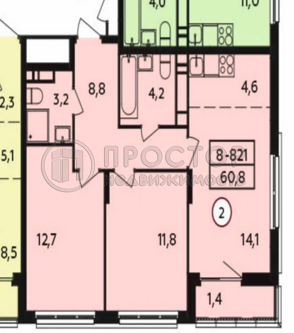 3-комнатная квартира, 60.8 м² - фото 9
