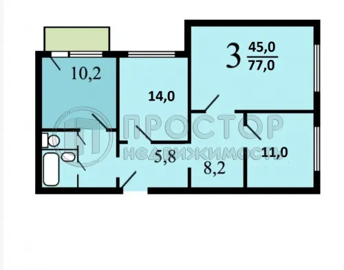 3-комнатная квартира, 77 м² - фото 27
