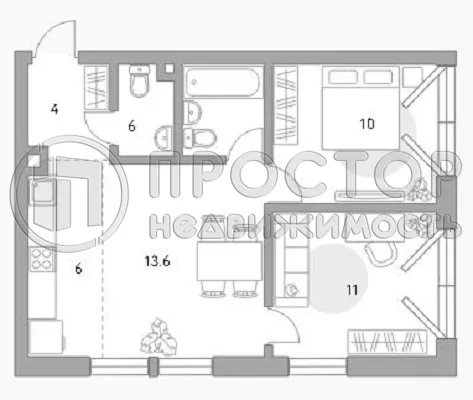 2-комнатная квартира, 50.4 м² - фото 2