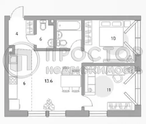 2-комнатная квартира, 50.4 м² - фото 2