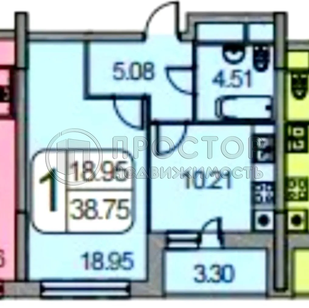 1-комнатная квартира, 38.75 м² - фото 9