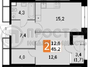 2-комнатная квартира, 45.2 м² - фото 10