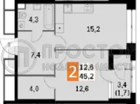 2-комнатная квартира, 45.2 м² - фото 19