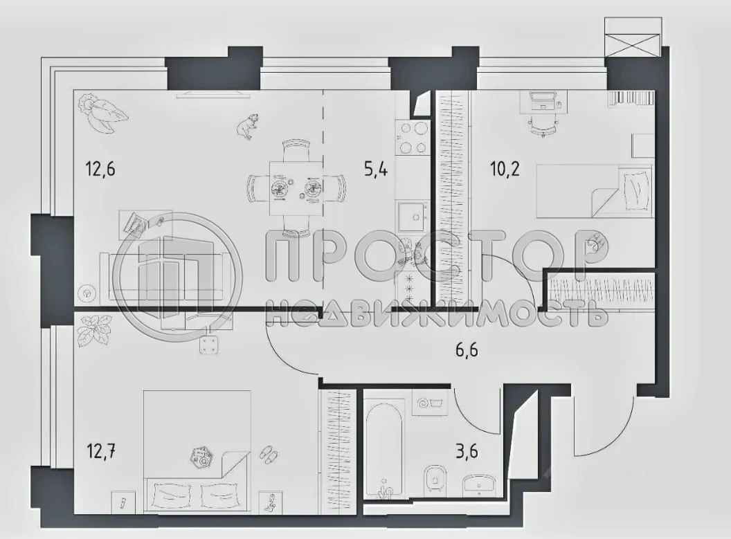 3-комнатная квартира, 51.1 м² - фото 16