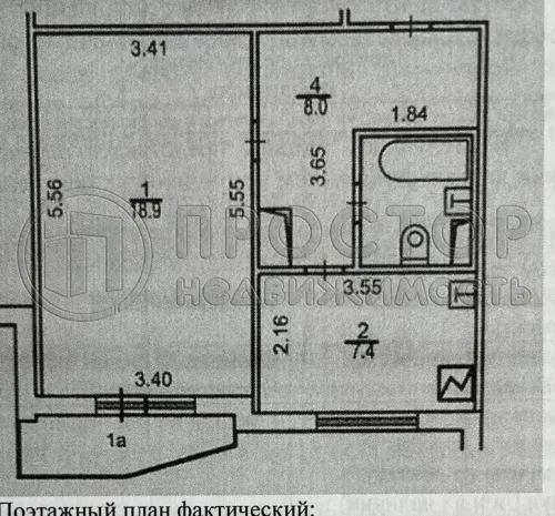 1-комнатная квартира, 37.8 м² - фото 12