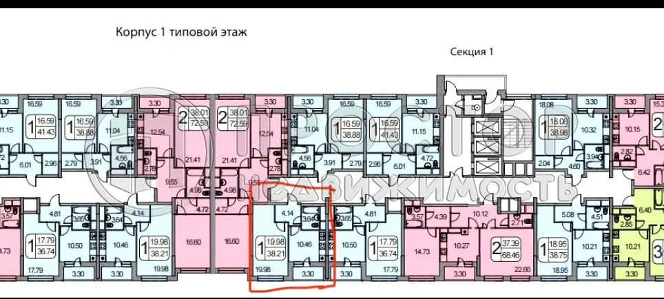 1-комнатная квартира, 38.21 м² - фото 13