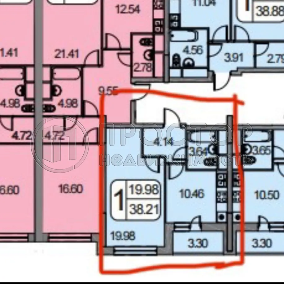 1-комнатная квартира, 38.21 м² - фото 14