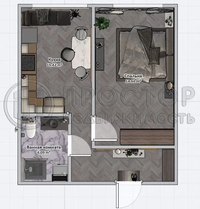 1-комнатная квартира, 34 м² - фото 9