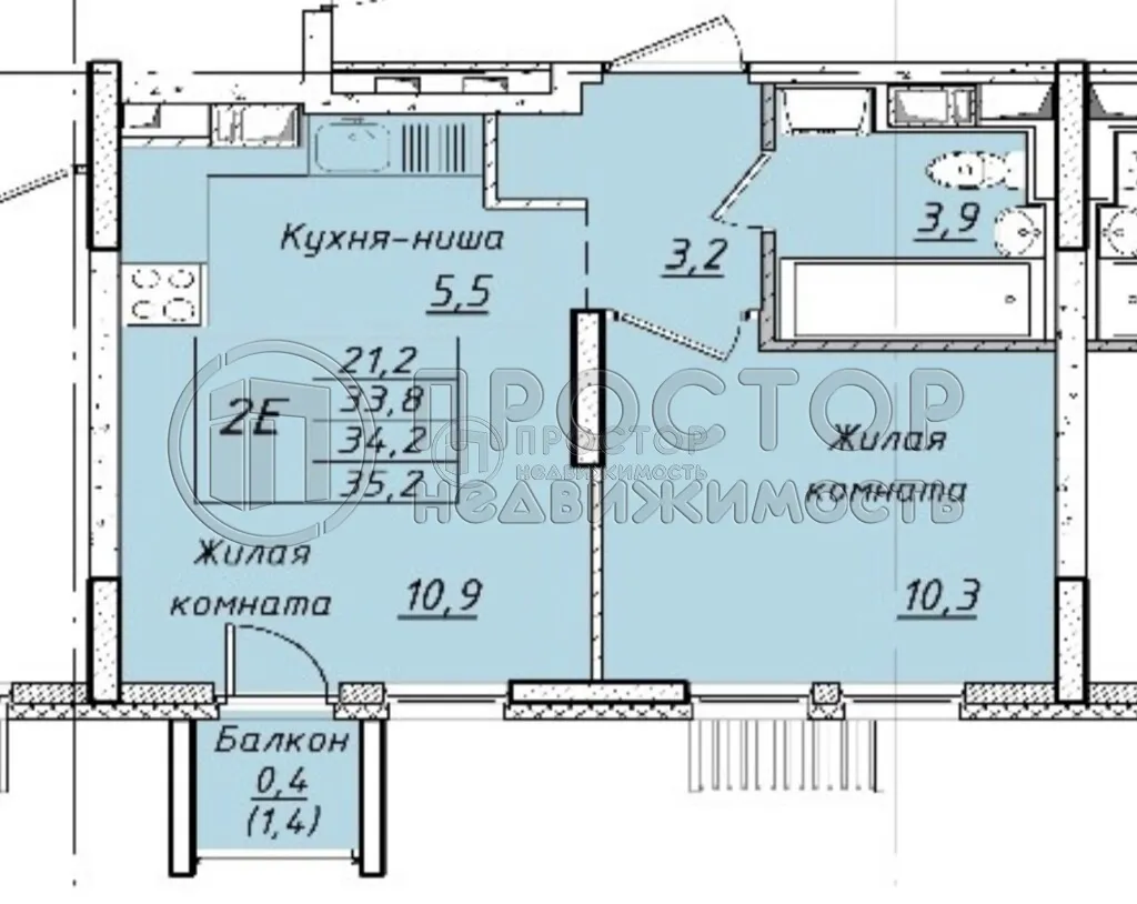 1-комнатная квартира, 34.2 м² - фото 8