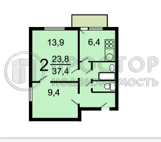 2-комнатная квартира, 37.6 м² - фото 17