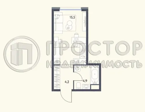 Студия, 24.6 м² - фото 11