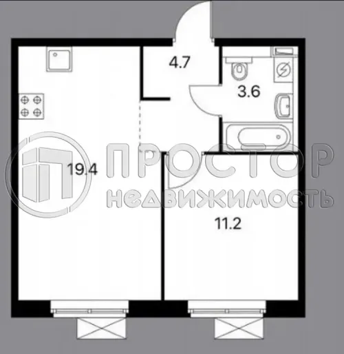 1-комнатная квартира, 39 м² - фото 14