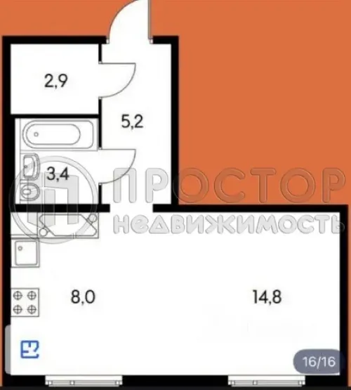 1-комнатная квартира, 34.1 м² - фото 8