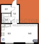 1-комнатная квартира, 34.1 м² - фото 15