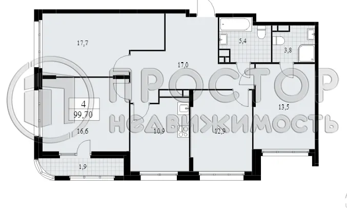 4-комнатная квартира, 99.7 м² - фото 2