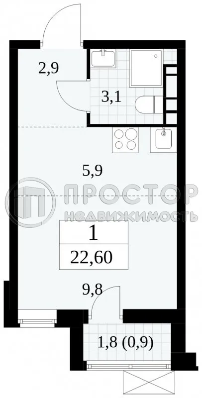 Студия, 22.6 м² - фото 6