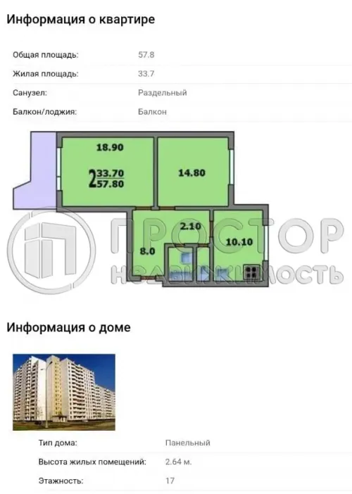 2-комнатная квартира, 58 м² - фото 19