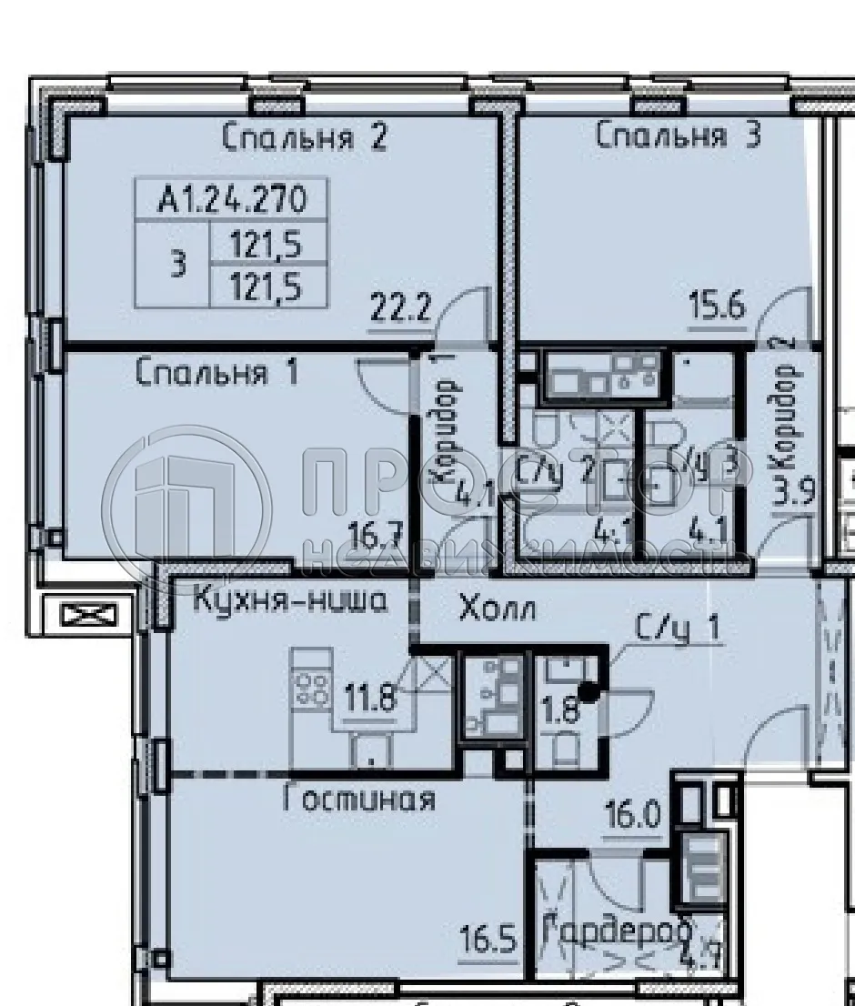 4-комнатная квартира, 121.5 м² - фото 24