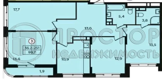 4-комнатная квартира, 99.7 м² - фото 13