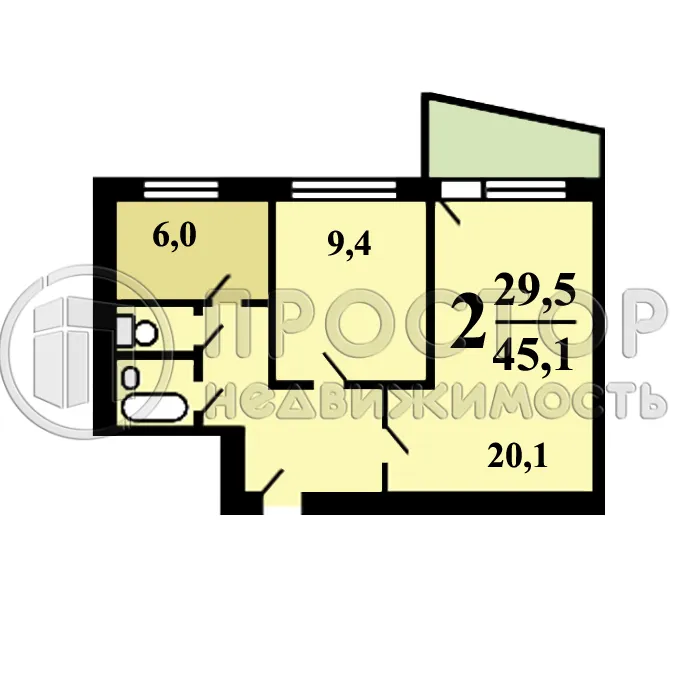 2-комнатная квартира, 45.3 м² - фото 17
