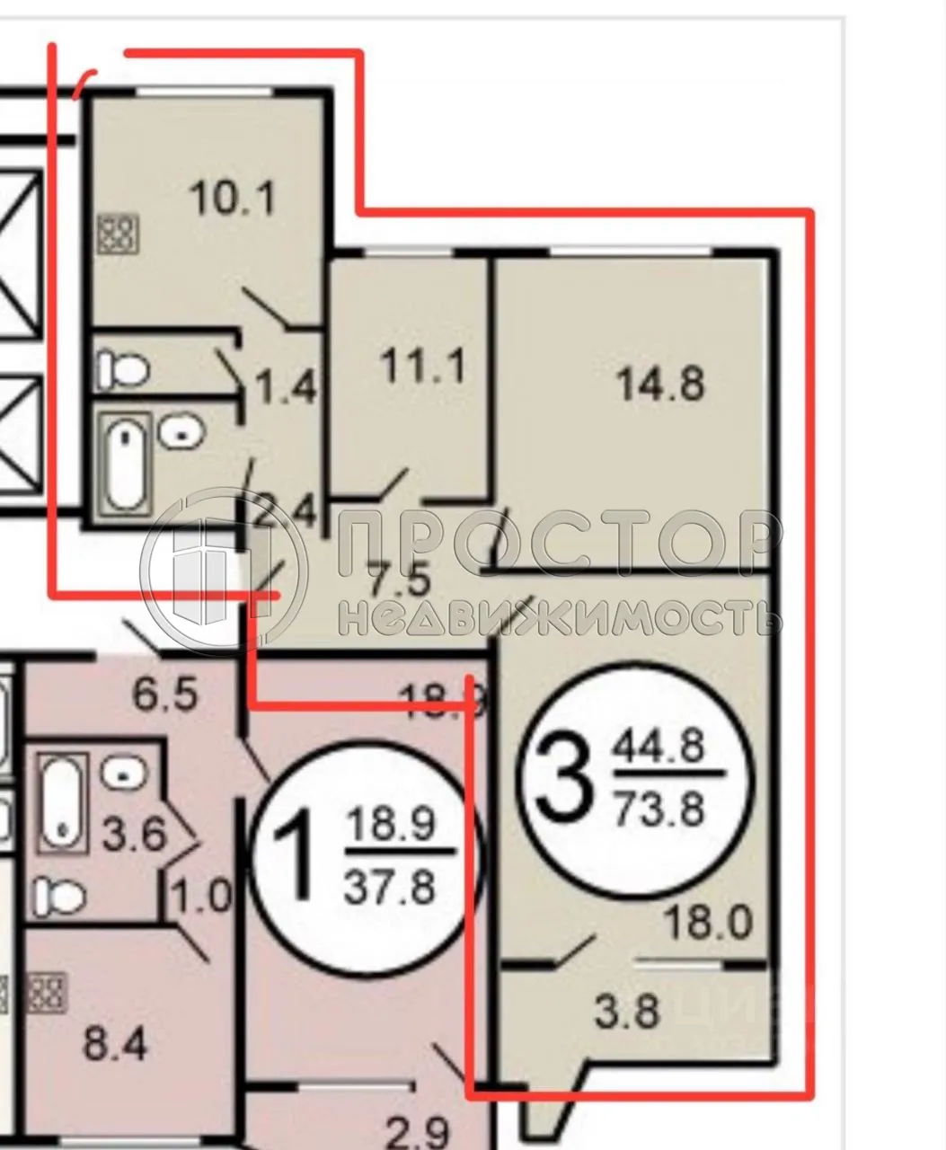 3-комнатная квартира, 73.9 м² - фото 7