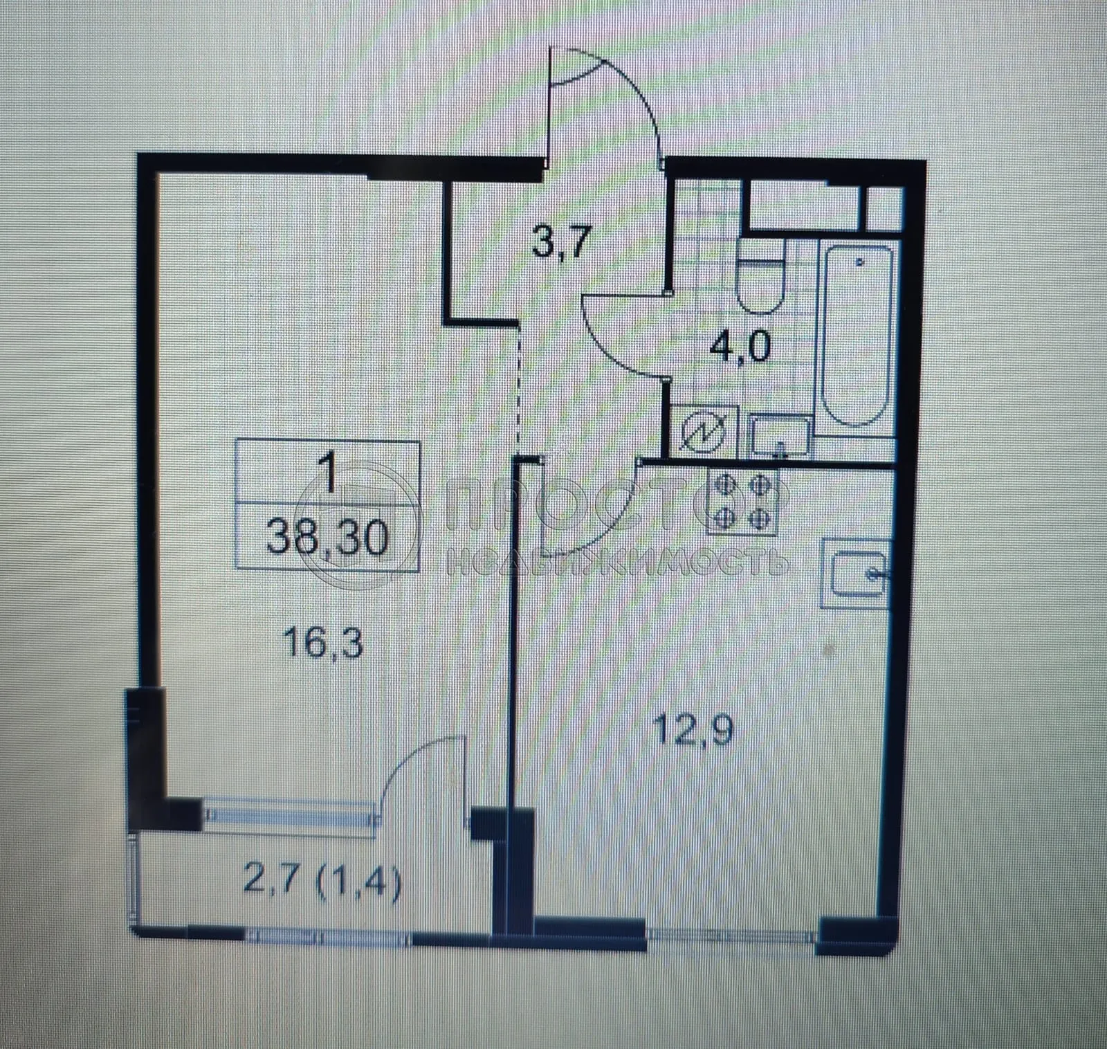 1-комнатная квартира, 38.3 м² - фото 8