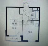 1-комнатная квартира, 38.3 м² - фото 16