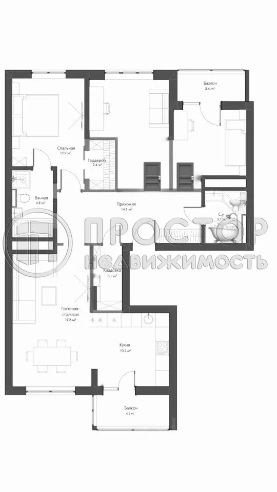 3-комнатная квартира, 94.1 м² - фото 20