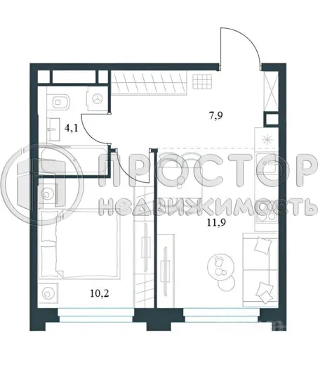 1-комнатная квартира, 34.1 м² - фото 10