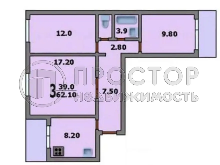 3-комнатная квартира, 66.4 м² - фото 21