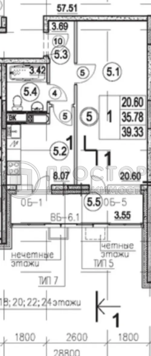 1-комнатная квартира, 35.8 м² - фото 11