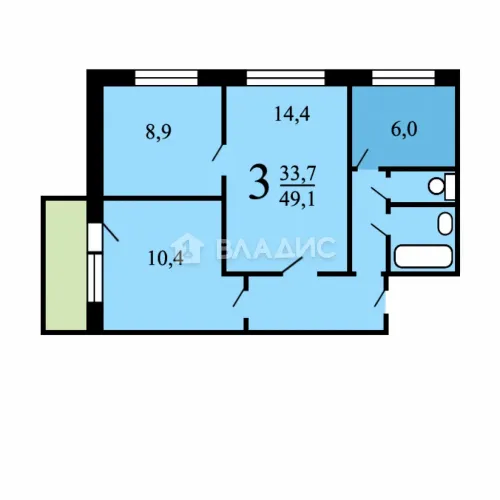 3-комнатная квартира, 49 м² - фото 21