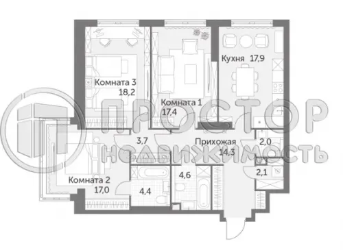 4-комнатная квартира, 101.6 м² - фото 10
