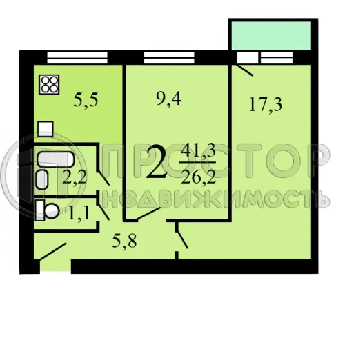 2-комнатная квартира, 41.3 м² - фото 8