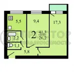2-комнатная квартира, 41.3 м² - фото 15