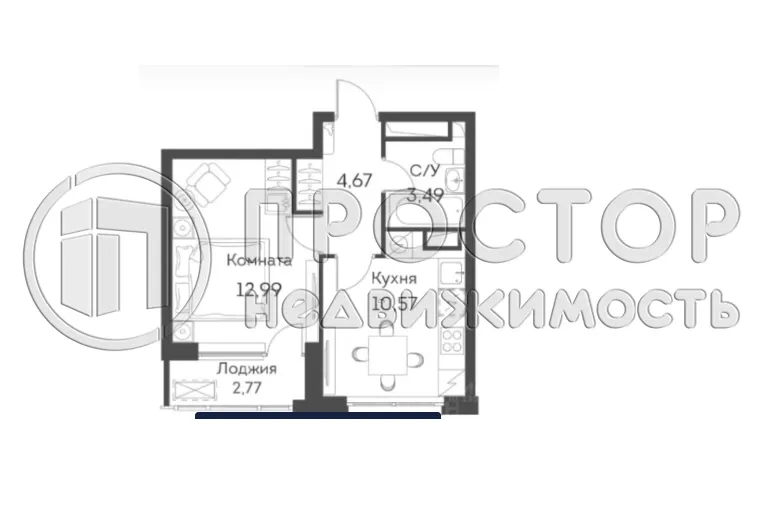 1-комнатная квартира, 32.13 м² - фото 8