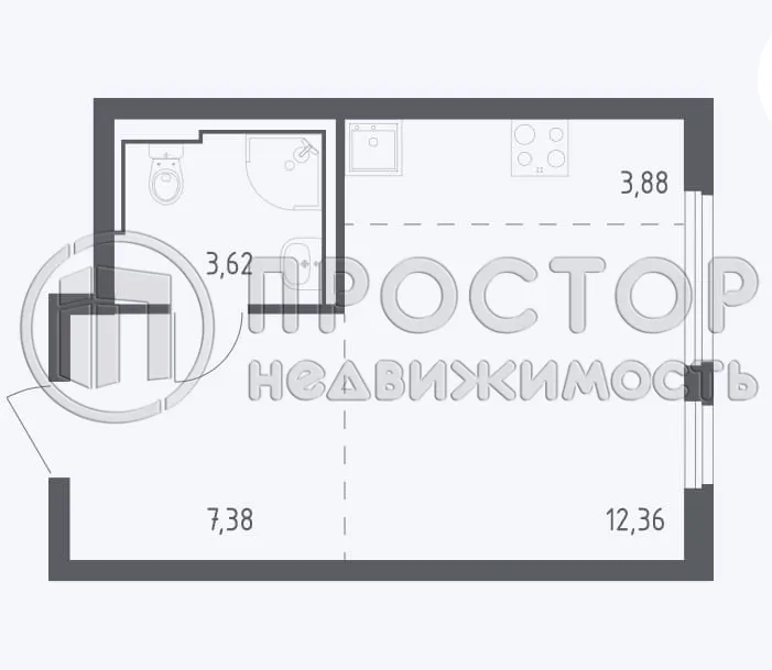 Студия, 27.2 м² - фото 2