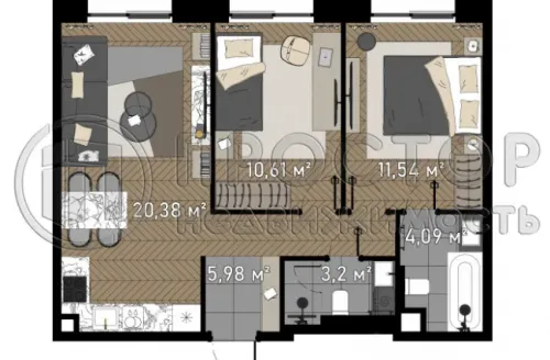 2-комнатная квартира, 57 м² - фото 11