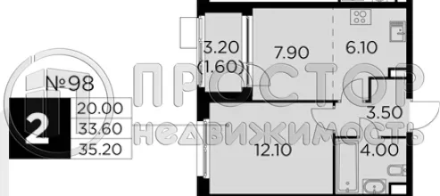 2-комнатная квартира, 35.2 м² - фото 6