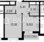 1-комнатная квартира, 38.7 м² - фото 25