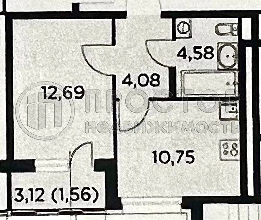 1-комнатная квартира, 33.66 м² - фото 14